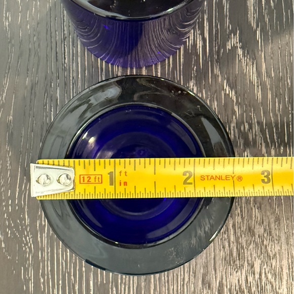 littala Marimekko Kivi Glass Cobalt Blue Votive Candles Holders Finland Pair - Picture 5 of 5